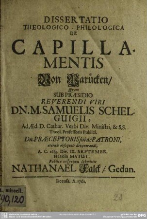 Dissertatio Theologico-Philologica De Capillamentis