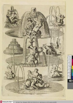 [NOVA FONTIUM DELINEATIO.; Entwürfe mehrerer Brunnen. u.a. mit Darstellung des Apollon]