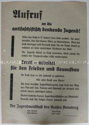 Maueranschlag mit einem Aufruf des Jugendausschusses Annaberg zur Mitarbeit