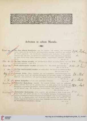 Arbeiten in edlem Metalle (Nr. 375 - 462)