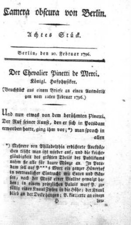 Achtes Stück, 20. Februar 1796