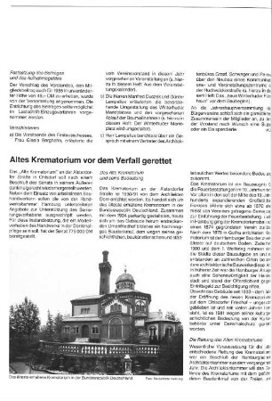 Altes Krematorium vor dem Verfall gerettet
