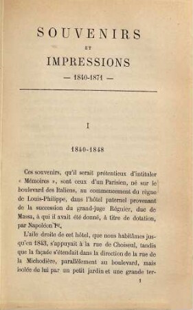 Souvenirs et impressions : 1840 - 1871
