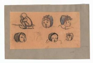 Studienblatt mit Kinderköpfe und Schlitten