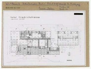 Wettbewerb Hotel-Komplex Berlin ("hotel friedrichstrasse"). Berlin, Mitte, Friedrichstraße/Clara-Zetkin-Strasse/Mittelstraße/Neustädtische Kirchstraße