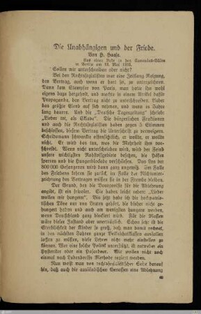 Die Unabhängigen und der Friede