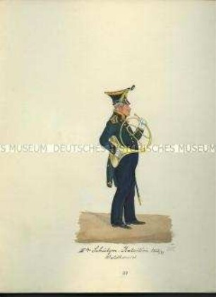 Uniformdarstellung, Waldhornist des 3. Schützen-Bataillons, Sachsen, 1822/1831.