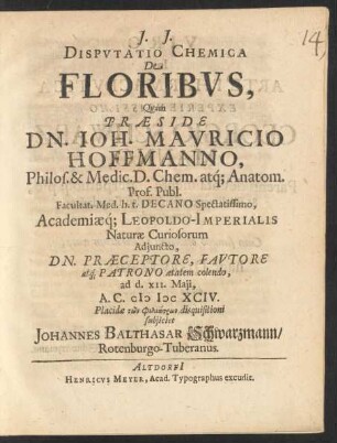 Disputatio Chemica De Floribus