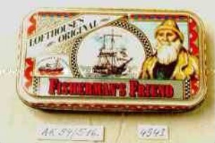 Blechdose für Eukalyptus-Menthol-Pastillen "LOFTHOUSES ORIGINAL FISCHERMAN'S FRIEND"