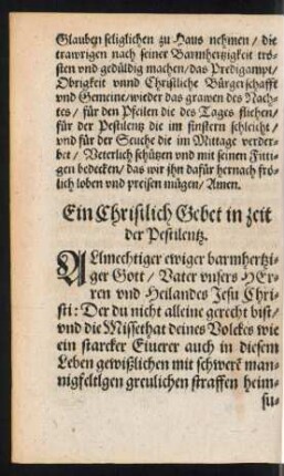Ein Christlich Gebet in zeit der Pestilentz.