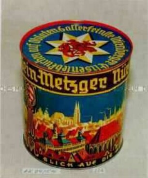 Blechdose für "6 allerfeinste Nürnberger Elisenlebkuchen auf Oblaten"