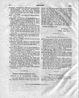 Bücher, welche erscheinen sollen. Berichtigungen.