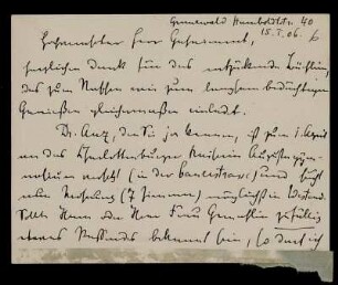 Nr. 6. Brief von Konrad Burdach an Ulrich von Wilamowitz-Moellendorff. Grunewald, 15.1.1906