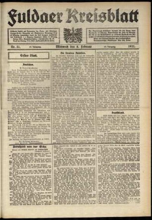 Erste Ausgabe vom Mittwoch, den 08. Februar 1911.