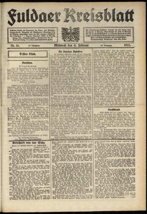 Erste Ausgabe vom Mittwoch, den 08. Februar 1911.