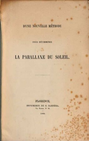 D'une nouvelle méthode pour déterminer la parallaxe du soleil