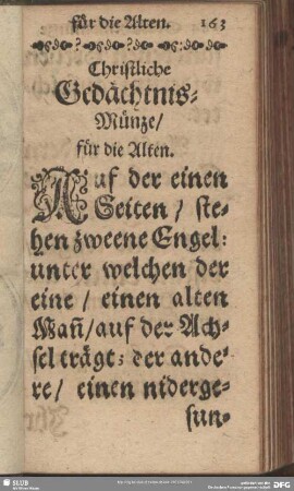 [IV.] Christliche Gedächtnis-Münze, für die Alten
