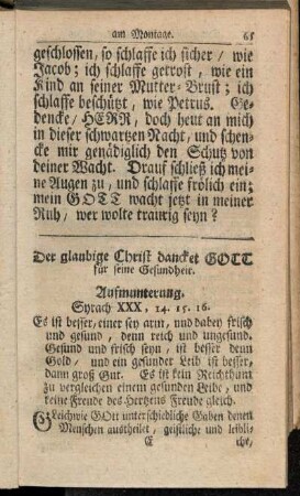 Der glaubige Christ dancket Gott für seine Gesundheit.
