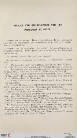 Verslag van den Beheerder van het Prinsenhof te Delft