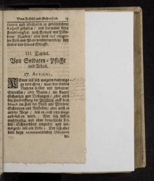 III. Capitel. Von Soldaten-Pflicht und Arbeit.