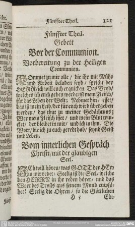 Fünffter Theil. Gebett Vor der Communion