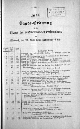 Tages-Ordnung No. 10 (100-118), 23. April 1913