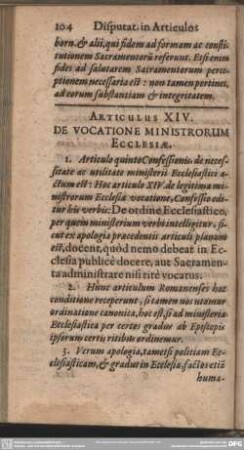 Articulus XIV. De Vocatione Ministrorum Ecclasiae