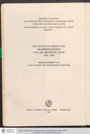 Die Deutschlandpolitik Großbritanniens und die Britische Zone: 1945 - 1949
