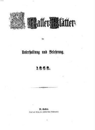 St. Galler Blätter : für Unterhaltung, Belehrung und literarische Mitteilungen. 1868