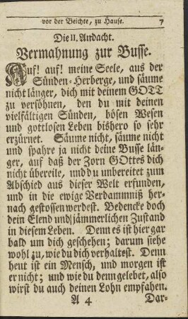 Die II. Andacht. Vermahnung zur Busse.
