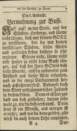 Die II. Andacht. Vermahnung zur Busse.
