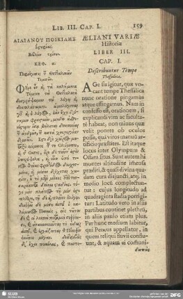Ailianu Poikilēs his[t]orias Biblion triton