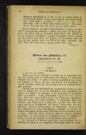 Referat aus Abtheilung III : Umlaufskreis 16-20 ; (Schluß)