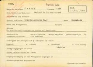 Eintrag in der Bundeszentralkartei (Teil des Testsamples): Frank, Alois