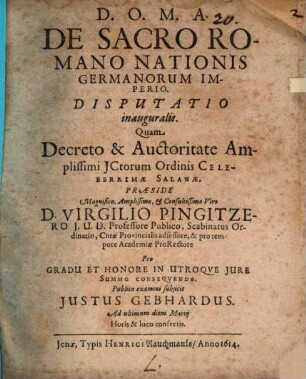 De sacro Romano nationis Germanorum imperio disputatio inauguralis