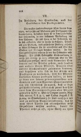VII. In Ansehung der Studiosen, und der Candidaten des Predigtamtes.