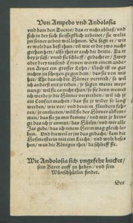 Wie Andolosia sich ungefehr bucket/ sein Baret auff zu heben/ und sein Wünschhütlin findet.