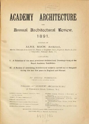 Academy architecture and annual architectural review. 3. 1891