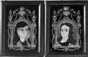 Maria und der jugendliche Christus — Brustbild der Maria im gemalten Ädikularahmen