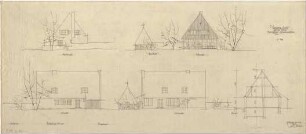 Gsaenger, Gustav; München - Hartmannshofen, Fasanengarten; Landhaus A. Reich - Ost,- West,- Nord- u. Südseite (Ansichten), Schnitt