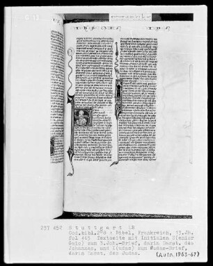 Bibel — Textseite mit zwei figürlichen Initialen, Folio 465recto