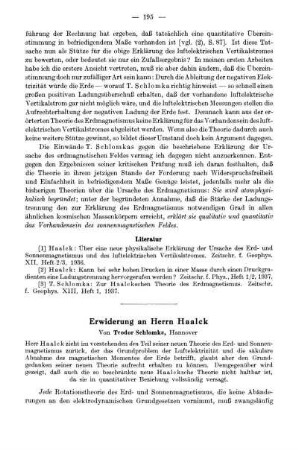 Erwiderung an Herrn Haalck