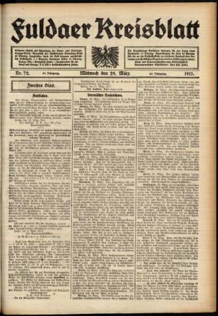 Zweite Ausgabe vom Mittwoch, den 29. März 1911.