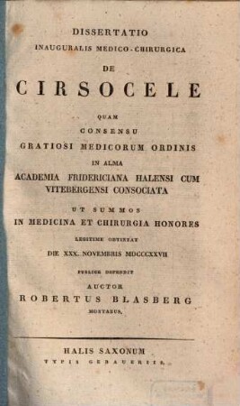 Diss. inaug. med. chir. de cirsocele