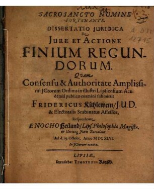 Dissertatio Iuridica De Iure Et Actione Finium Regundorum