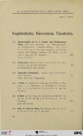 Kupferstiche. Viennensia. Theatralia (Nr. 521-583)