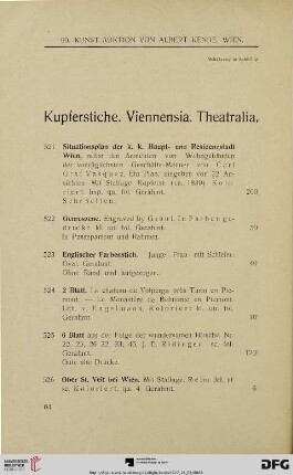 Kupferstiche. Viennensia. Theatralia (Nr. 521-583)
