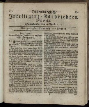 Sonnabends: den 23. April 1774.