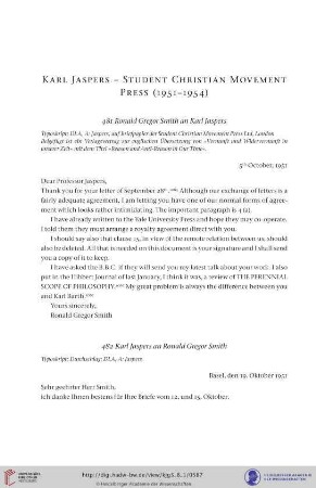Karl Jaspers – Student Christian Movement Press Ltd (London) 1951–1954