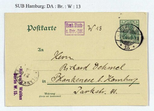 Postkarte an Richard Dehmel